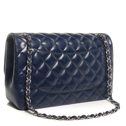Chanel Caviar Quilted Jumbo Double Flap Navy Blue 3 of 9