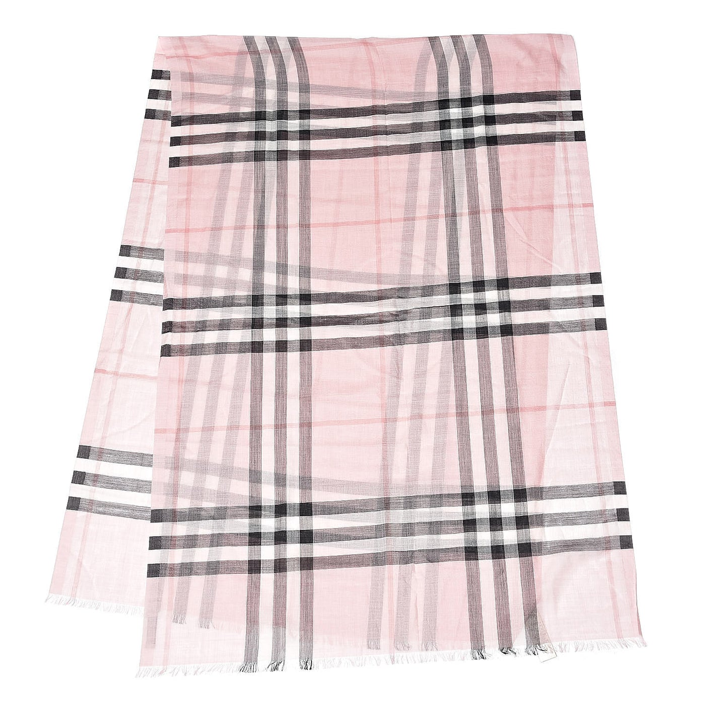 Wool Silk Gauze Giant Check Lightweight Scarf Rose
