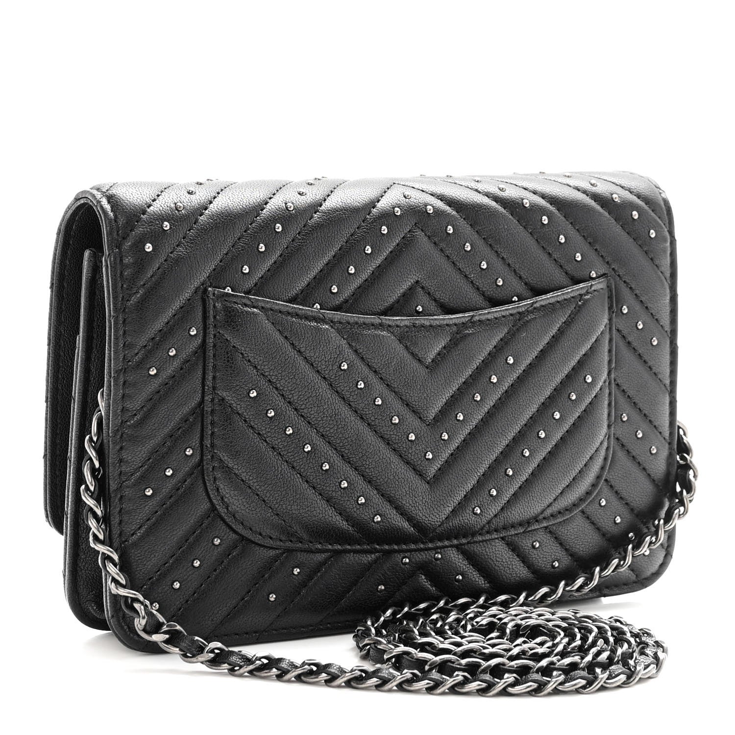 Chanel Sheepskin Chevron Quilted Studded Reissue Wallet On Chain WOC Black 3 of 12