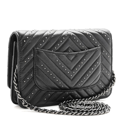 Chanel Sheepskin Chevron Quilted Studded Reissue Wallet On Chain WOC Black 3 of 12