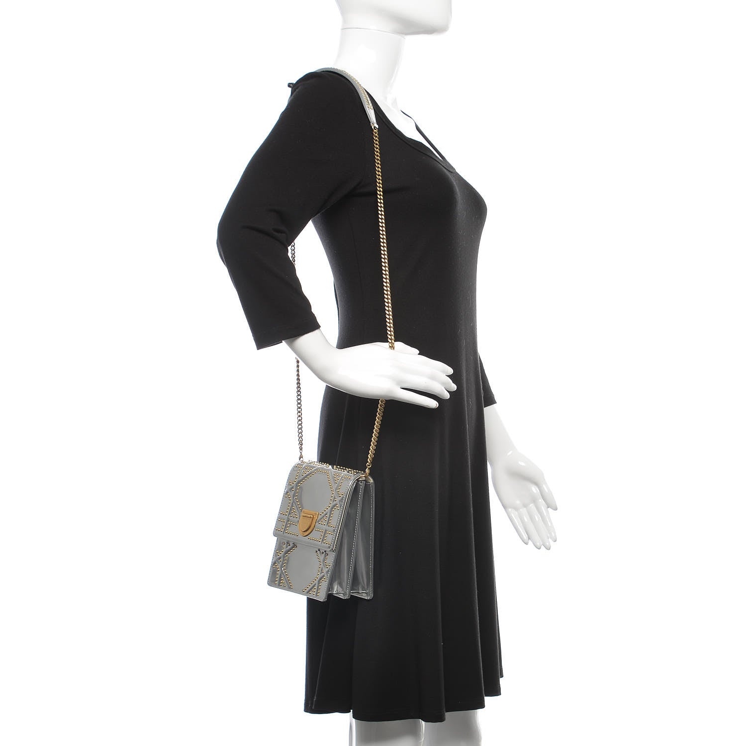 Christian Dior Metallic Calfskin Studded Vertical Diorama Silver 2 of 9