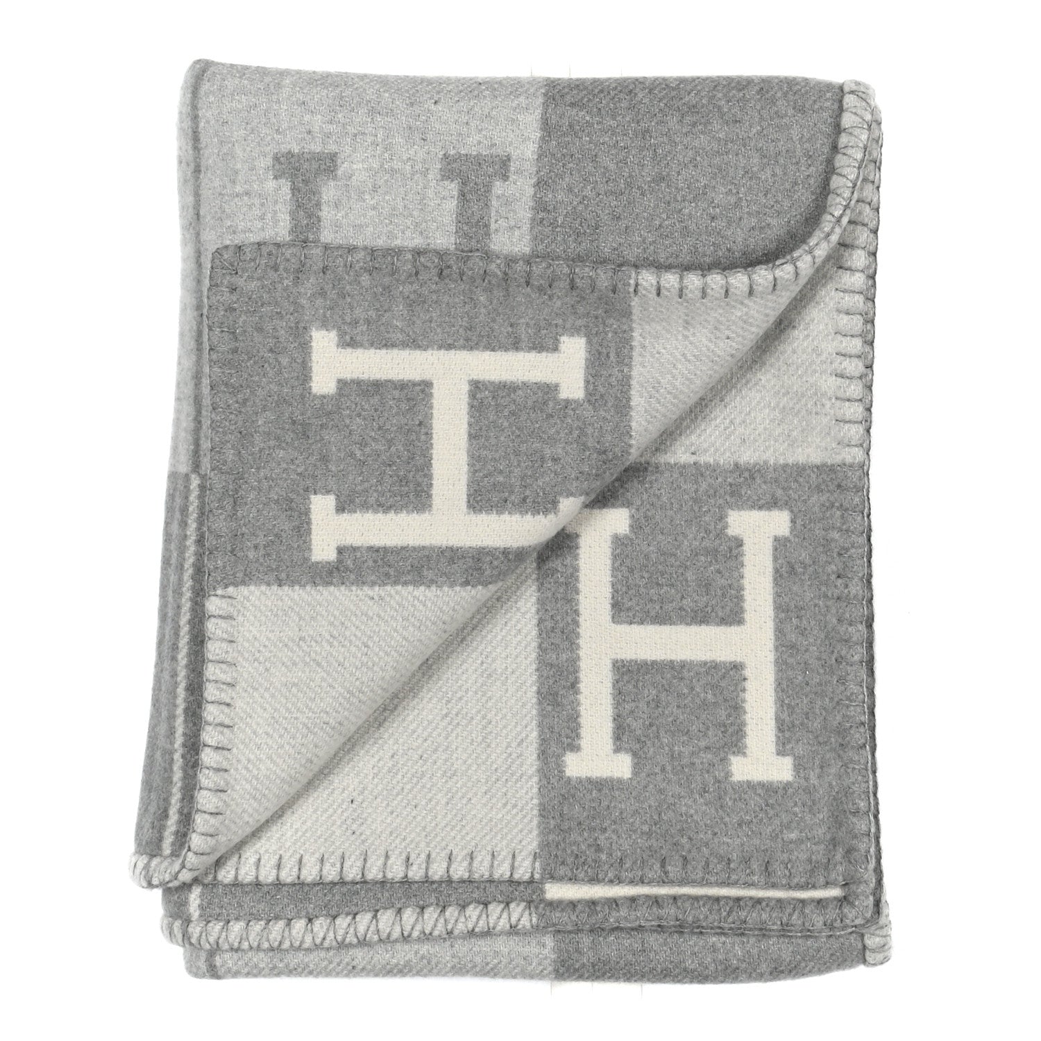 Hermes Wool Cashmere Avalon III Blanket Ecru Gris Clair 2 of 4