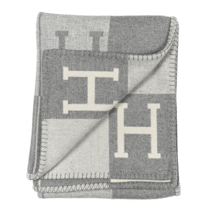 Hermes Wool Cashmere Avalon III Blanket Ecru Gris Clair 2 of 4