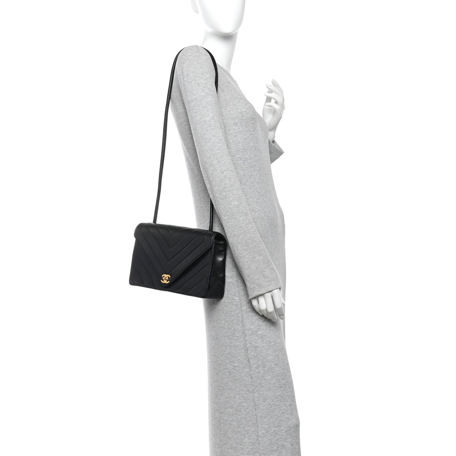 Chanel Calfskin Chevron Quilted Envelope Flap Bag Black 2 of 10