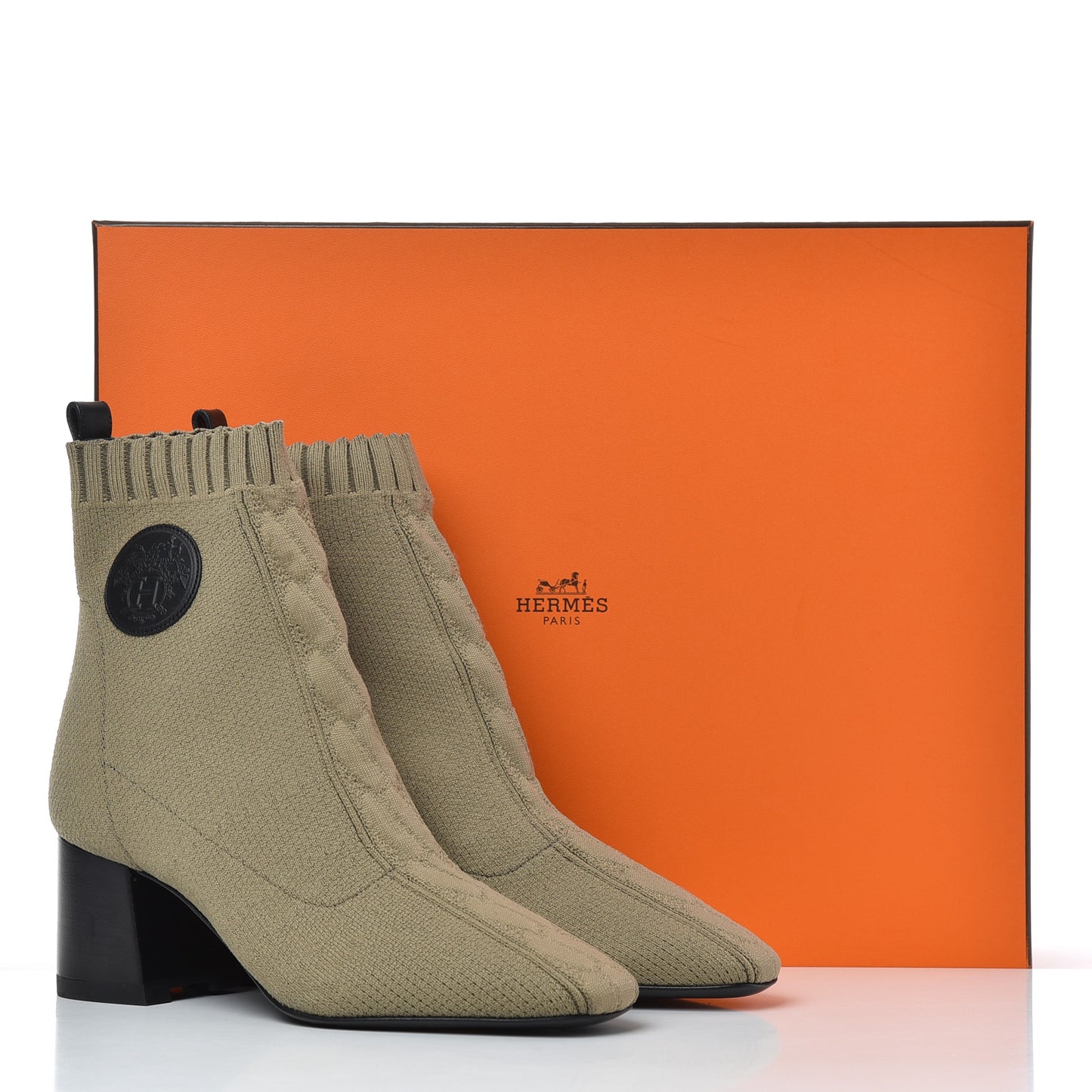 Knit Calfskin Volver 60 Ankle Boots 36 Vert Resine