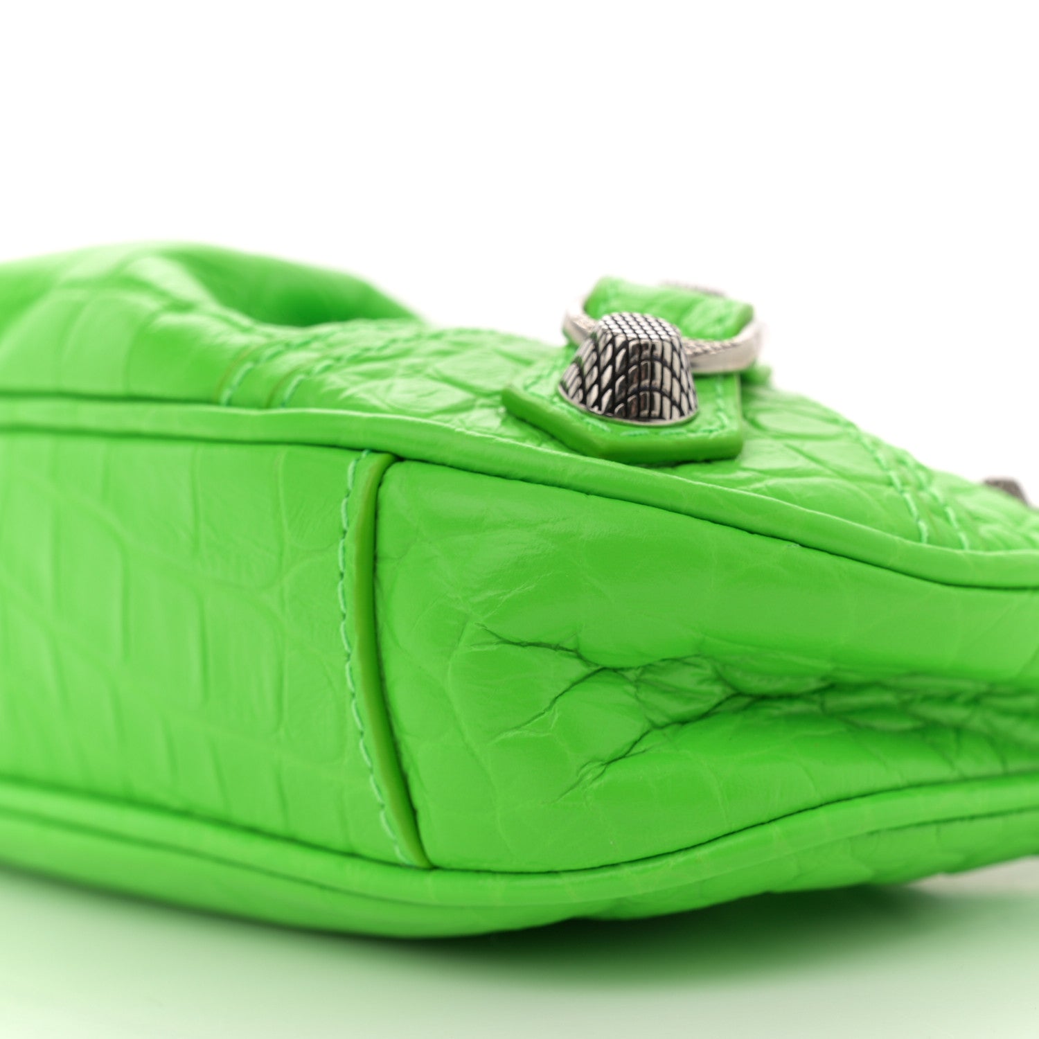 Balenciaga Extra Supple Calfskin Crocodile Embossed Le Cagole Mini Purse With Chain Acid Green 10 of 11