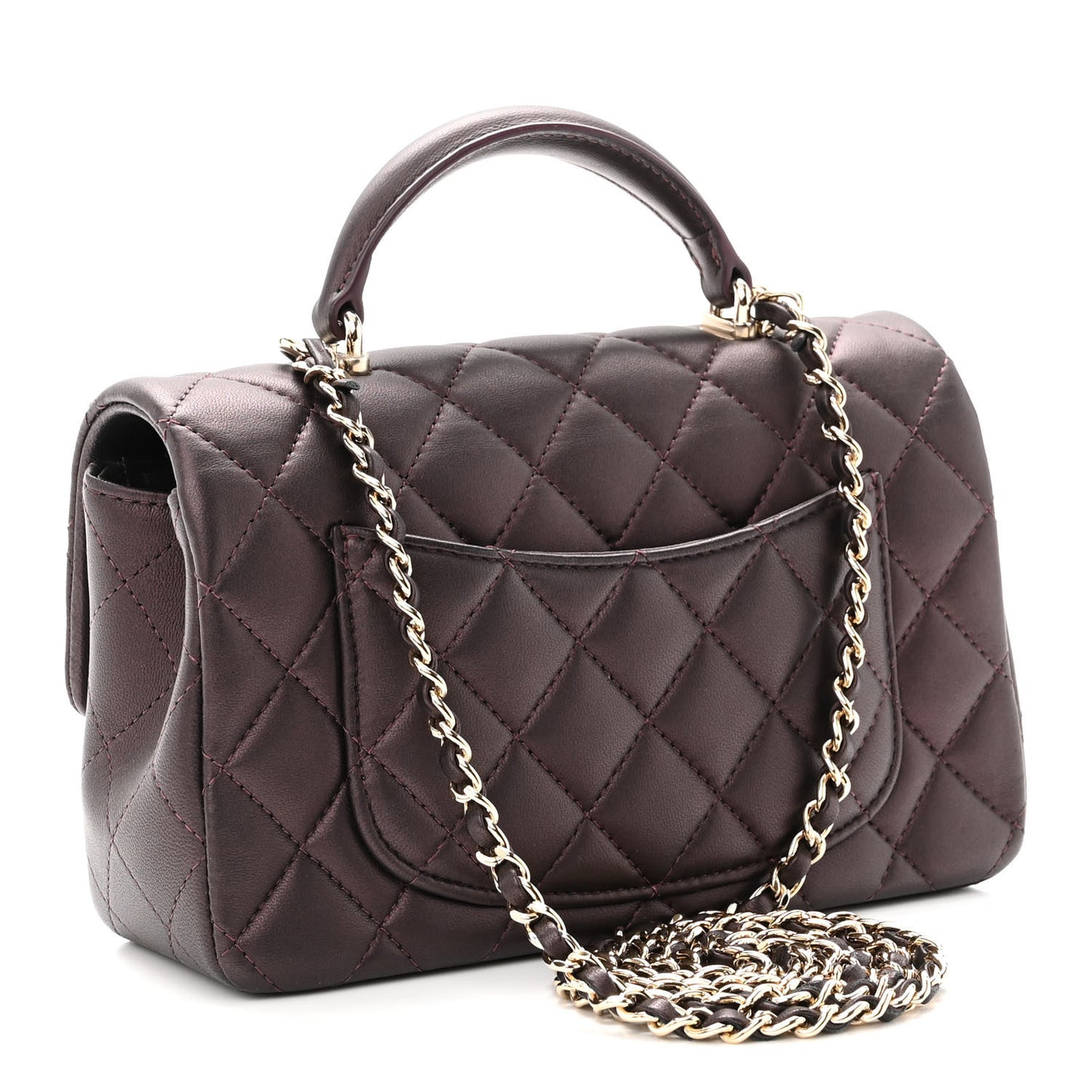Iridescent Lambskin Quilted Mini Top Handle Rectangular Flap Burgundy