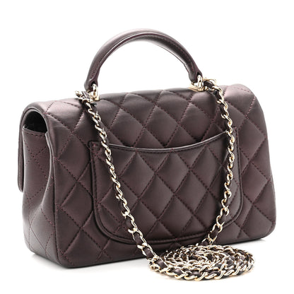 Chanel Iridescent Lambskin Quilted Mini Top Handle Rectangular Flap Burgundy 3 of 10