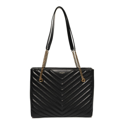 Saint Laurent Grain de Poudre Matelasse Chevron Medium Tribeca Shopping Bag Black 1 of 12
