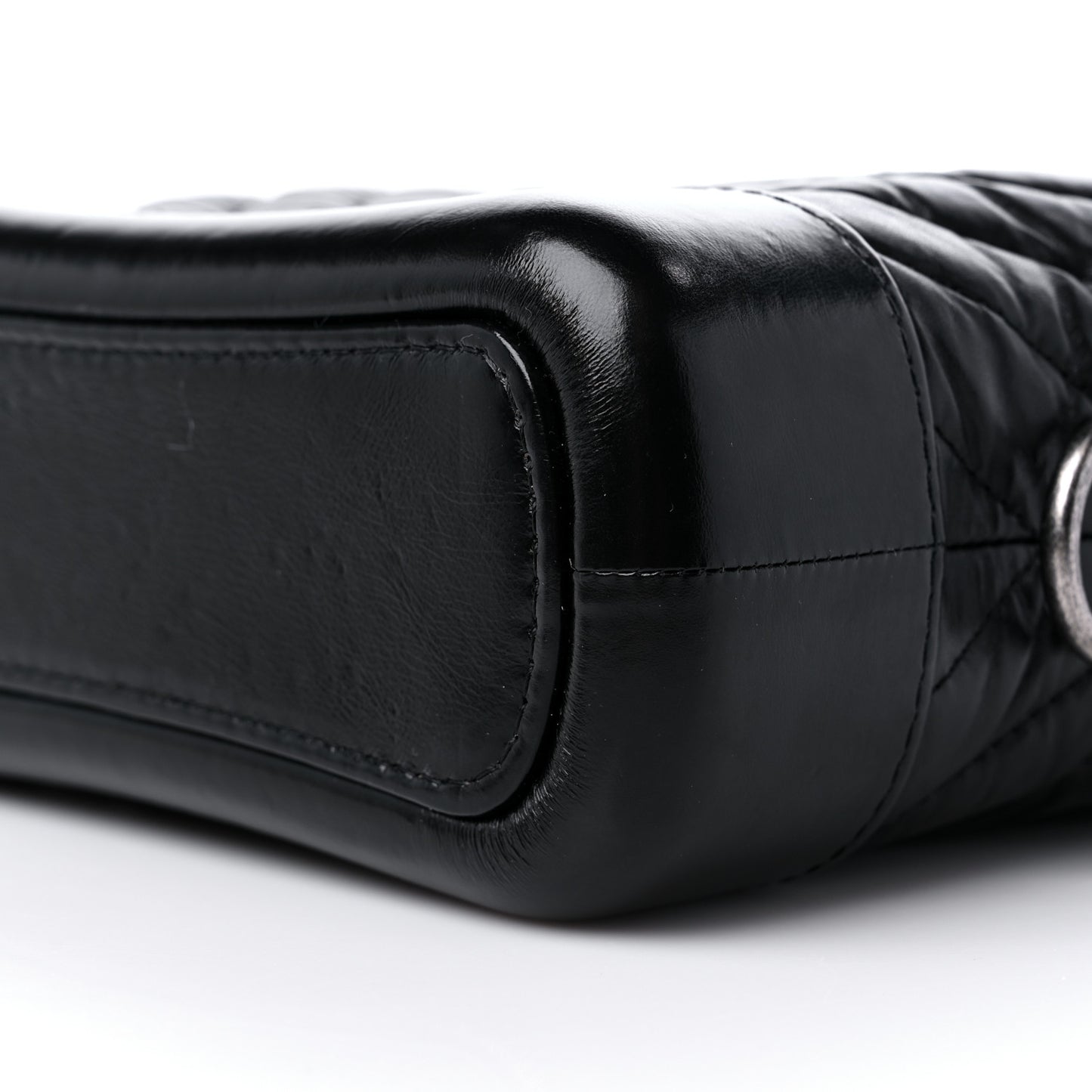 Aged Calfskin Chevron Quilted Small Gabrielle Hobo Black