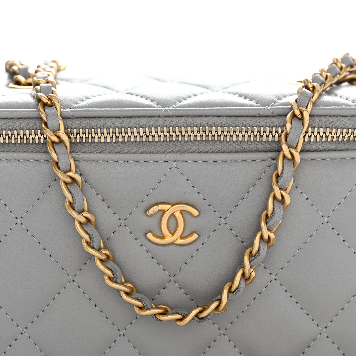Chanel Lambskin Quilted Small Pearl Crush Vanity Case With Chain Grey 8 of 12