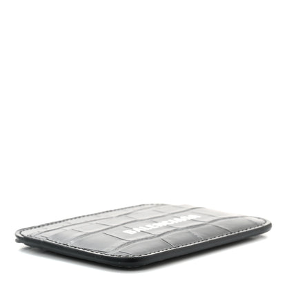 Balenciaga Shiny Calfskin Logo Crocodile Embossed Cash Rounded Card Holder Black White 4 of 9