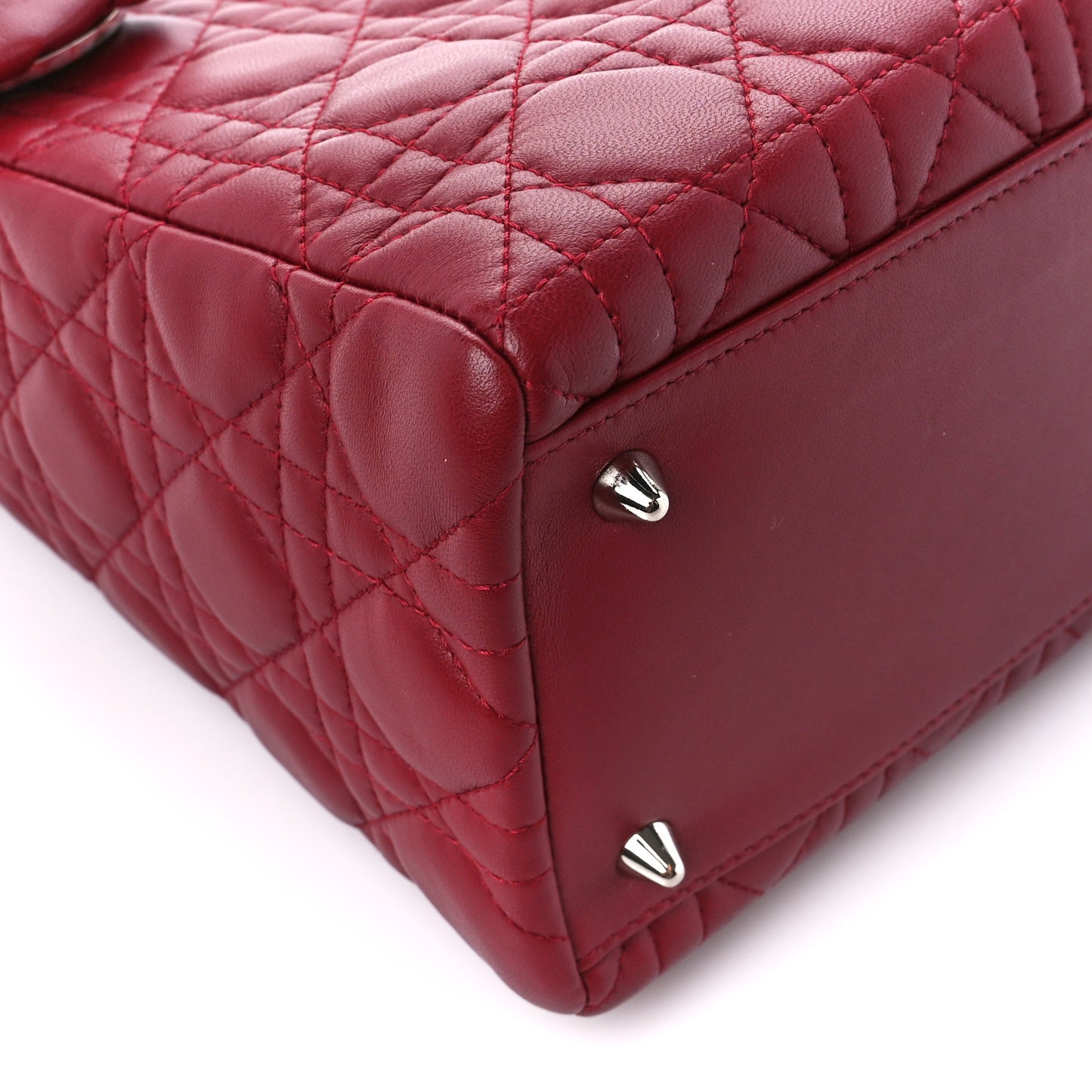 Lambskin Cannage Bow Medium Lady Dior Burgundy