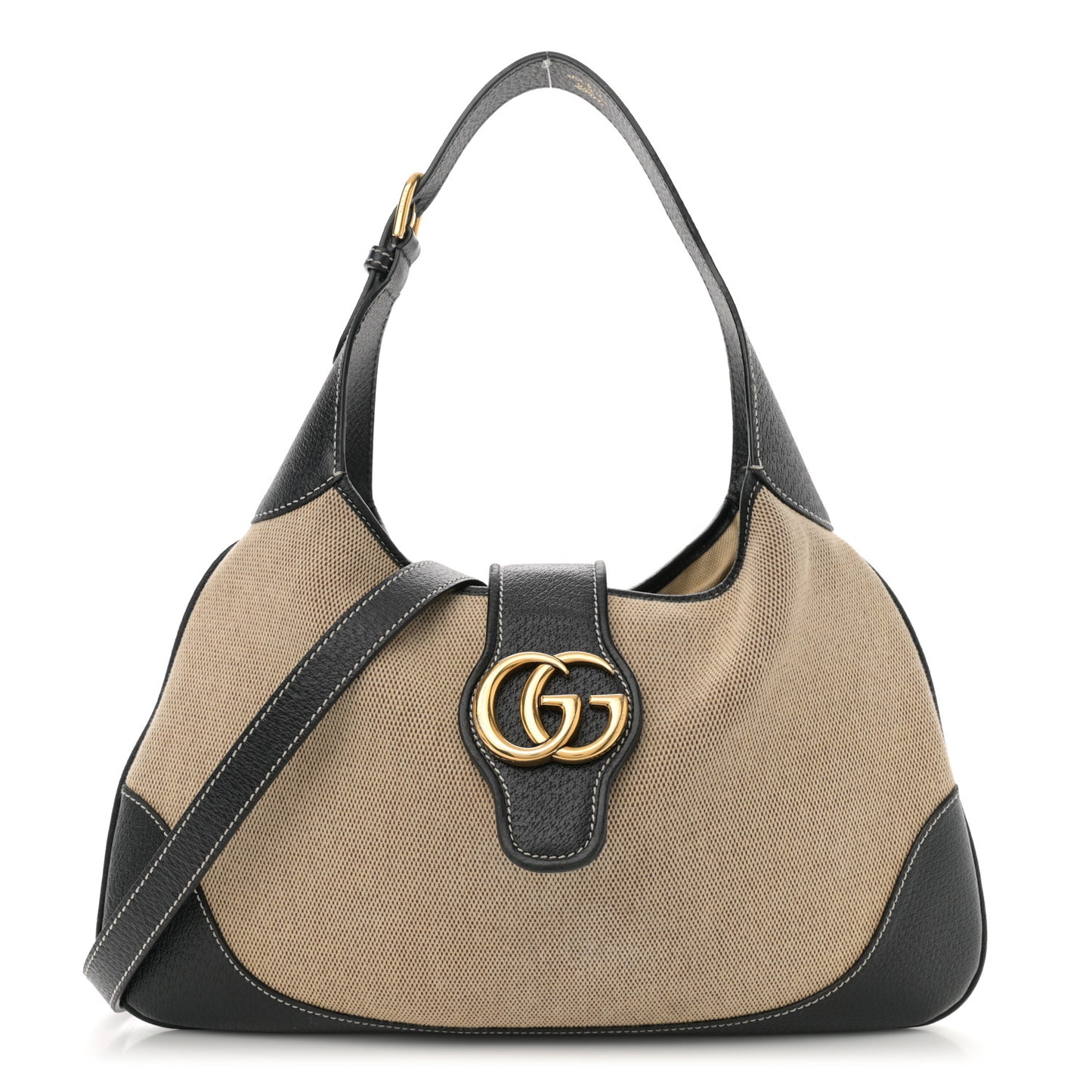 Canvas Textured Dollar Calfskin Medium Aphrodite Shoulder Bag Beige Black