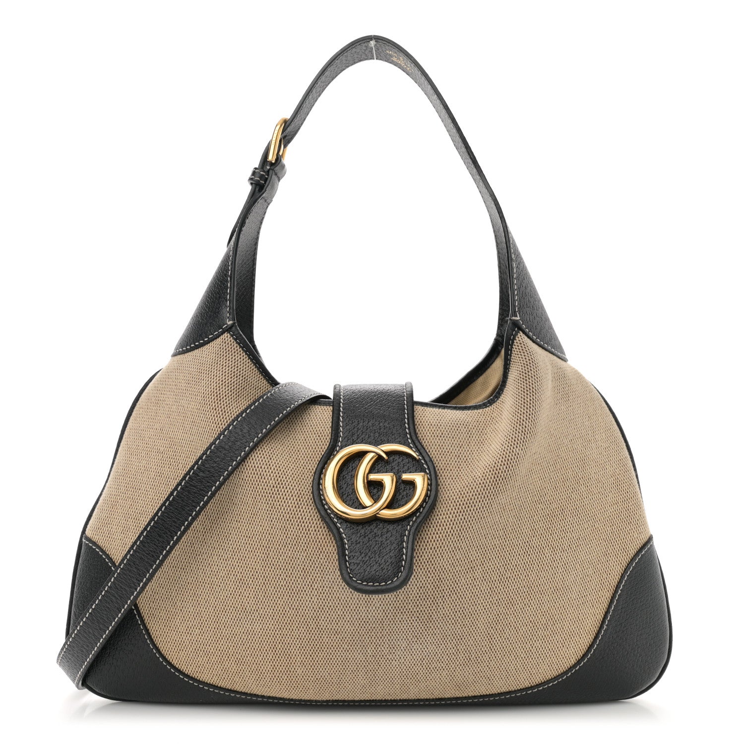 Gucci Canvas Textured Dollar Calfskin Medium Aphrodite Shoulder Bag Beige Black 1 of 10
