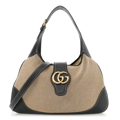 Gucci Canvas Textured Dollar Calfskin Medium Aphrodite Shoulder Bag Beige Black 1 of 10