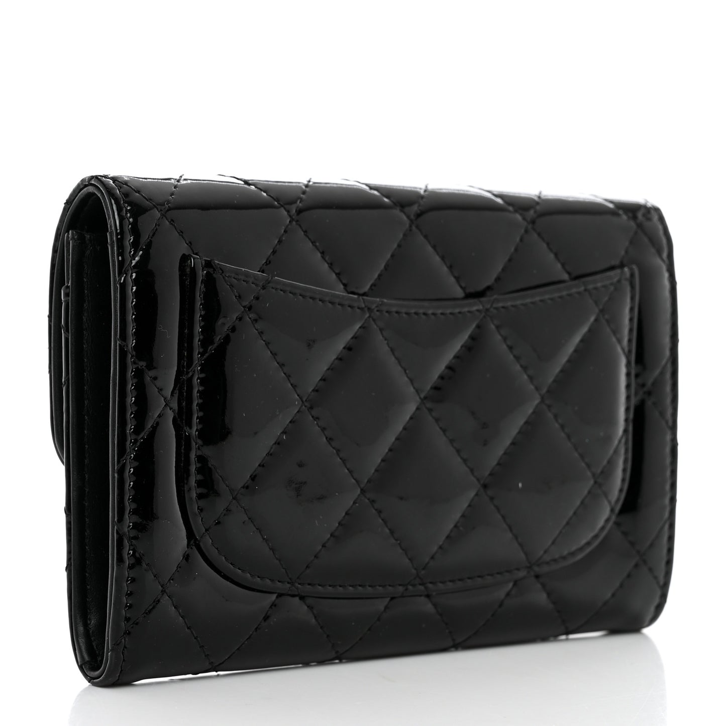 Patent Calfskin Quilted Small Flap Wallet Black