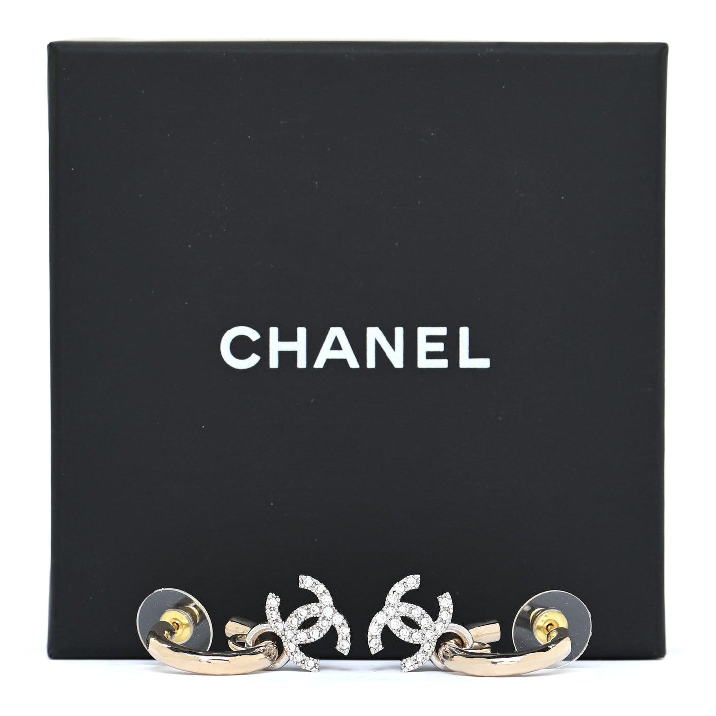 Metal Crystal CC Hoop Drop Earrings Gold