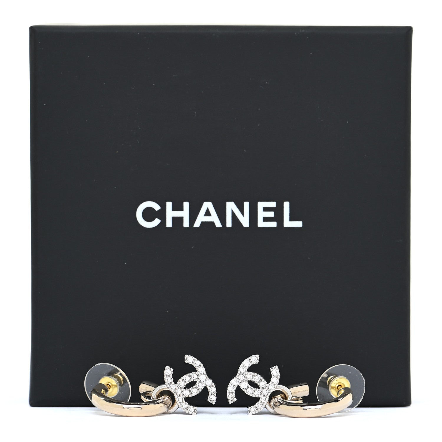 Chanel Metal Crystal CC Hoop Drop Earrings Gold 5 of 5