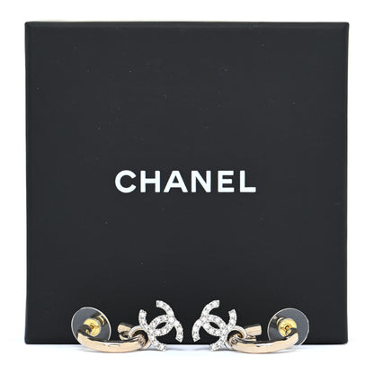 Chanel Metal Crystal CC Hoop Drop Earrings Gold 5 of 5