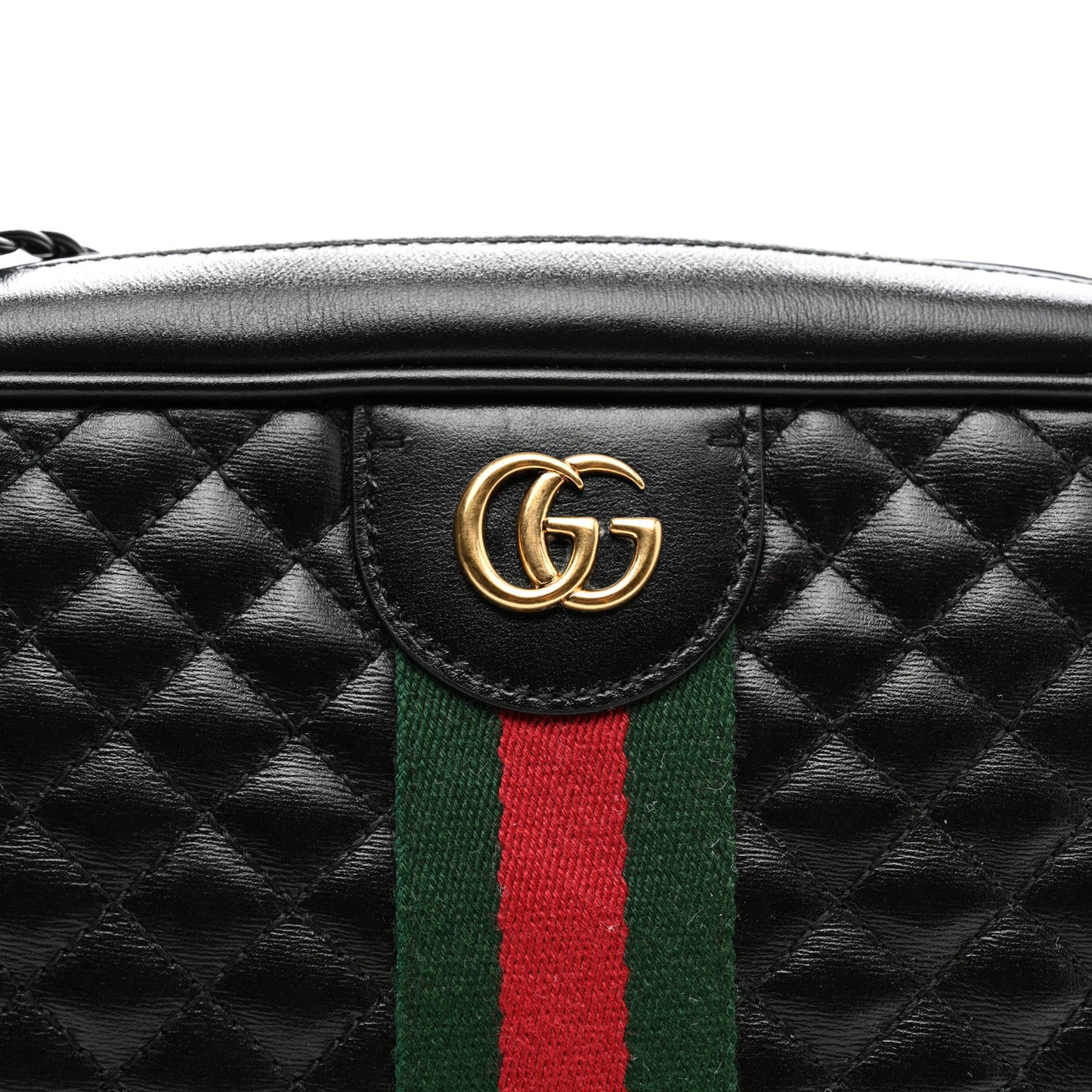 Calfskin Web Trapuntata Small GG Shoulder Bag Black