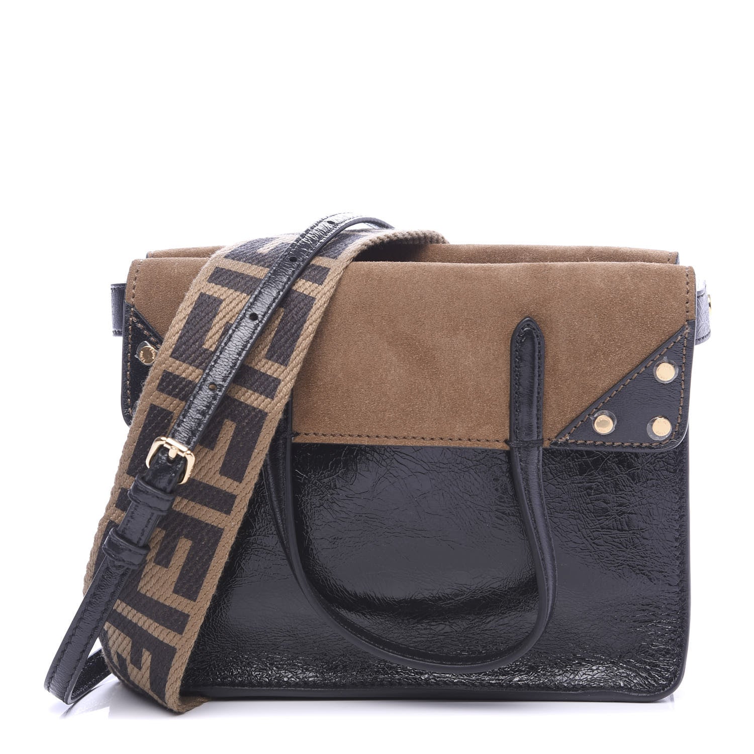 Fendi Agnello Old Shine Vitello Go Rain Small Flip Tote Black Marrone 1 of 10