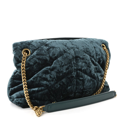Saint Laurent Velvet Y Quilted Monogram Small Loulou Chain Satchel Dark Green 3 of 9