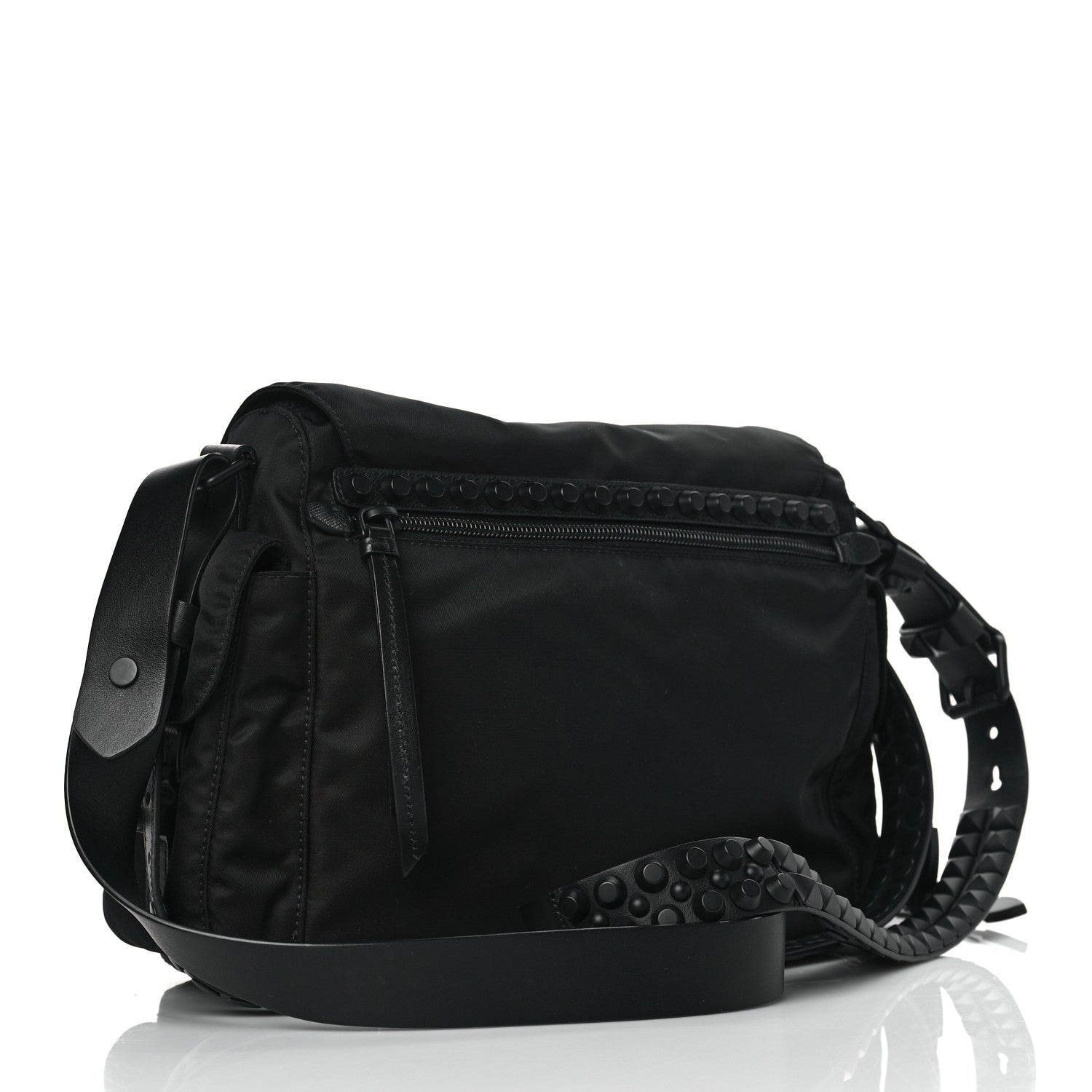 Prada Nylon New Vela Studded Messenger Bag Black 3 of 9