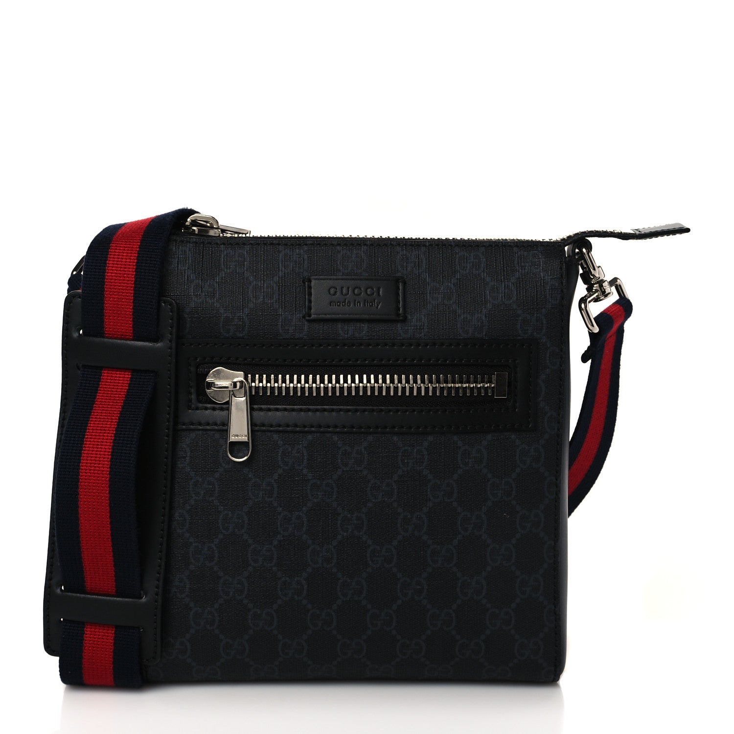Gucci GG Supreme Monogram Web Small Flat Messenger Bag Black Grey 1 of 10