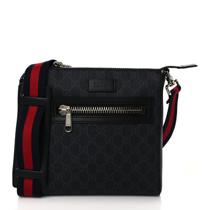 Gucci GG Supreme Monogram Web Small Flat Messenger Bag Black Grey 1 of 10