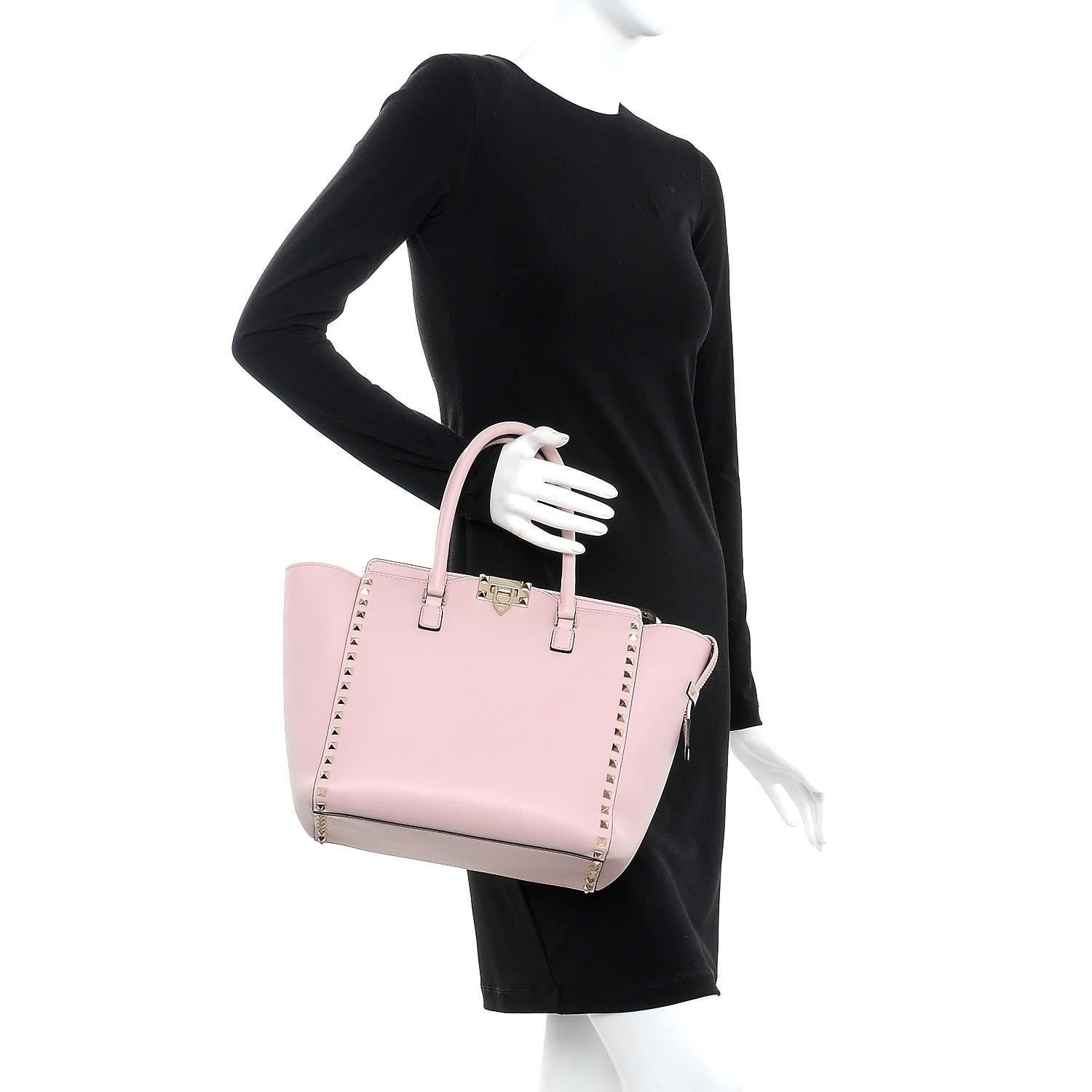 Valentino Garavani Vitello Rockstud Double Handle Tote Water Rose 3 of 7
