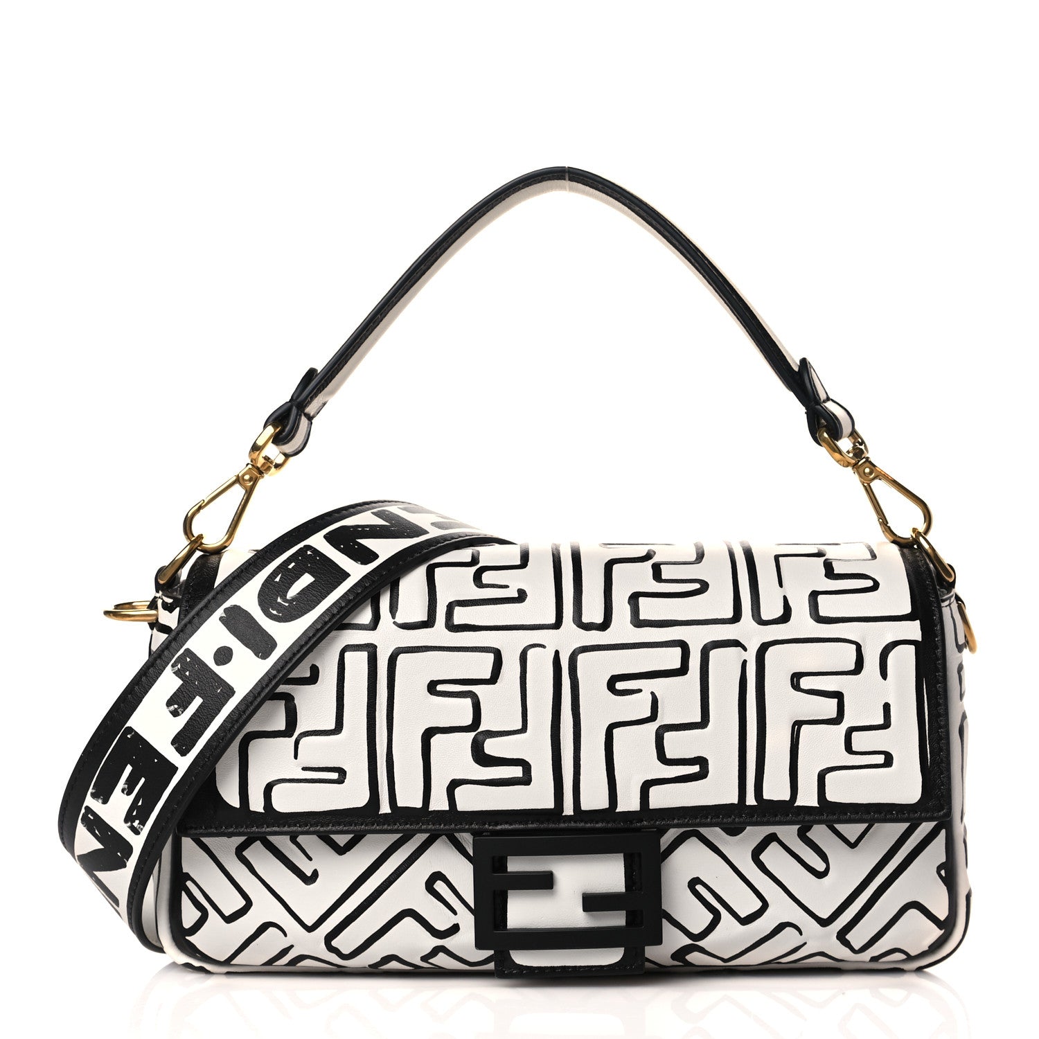Fendi X JOSHUA VIDES Nappa FF Embossed Baguette White Black 1 of 9