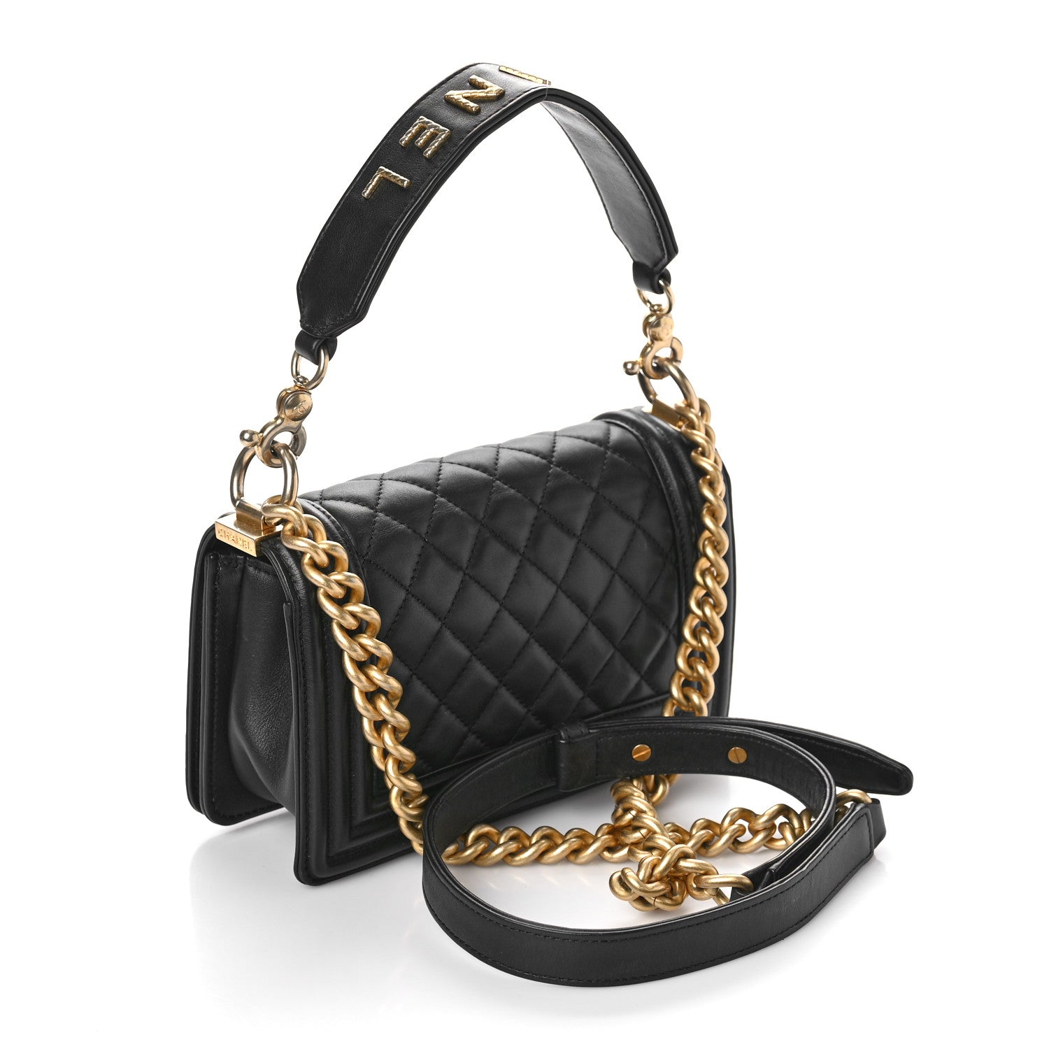 Chanel Calfskin Small Boy Logo Top Handle Flap Black 4 of 13