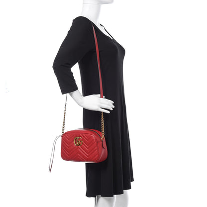 Gucci Calfskin Matelasse Small GG Marmont Chain Shoulder Bag Hibiscus Red 2 of 9