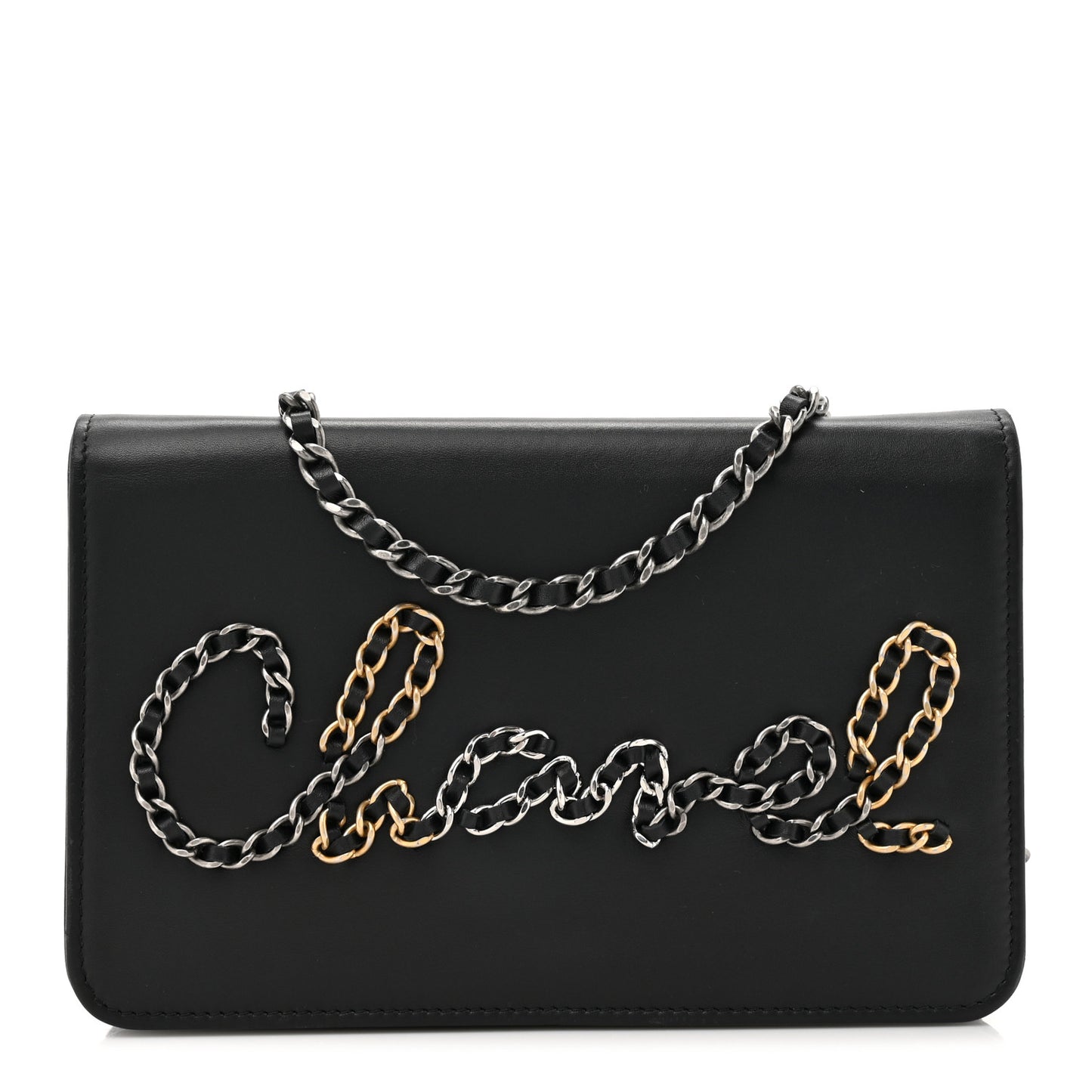 Calfskin Chain 20s Signe Wallet on Chain WOC Black