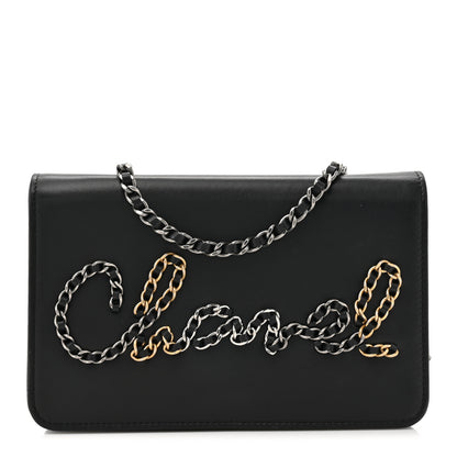 Chanel Calfskin Chain 20s Signe Wallet on Chain WOC Black 1 of 16