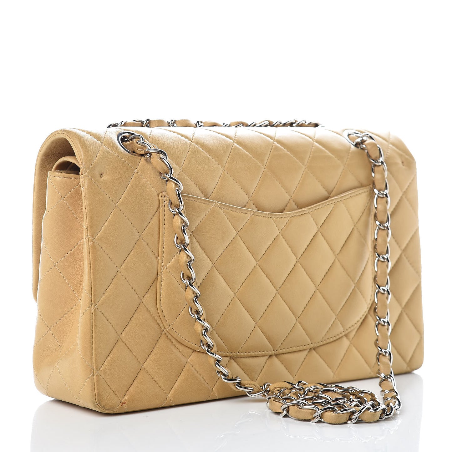 Lambskin Quilted Medium Double Flap Beige