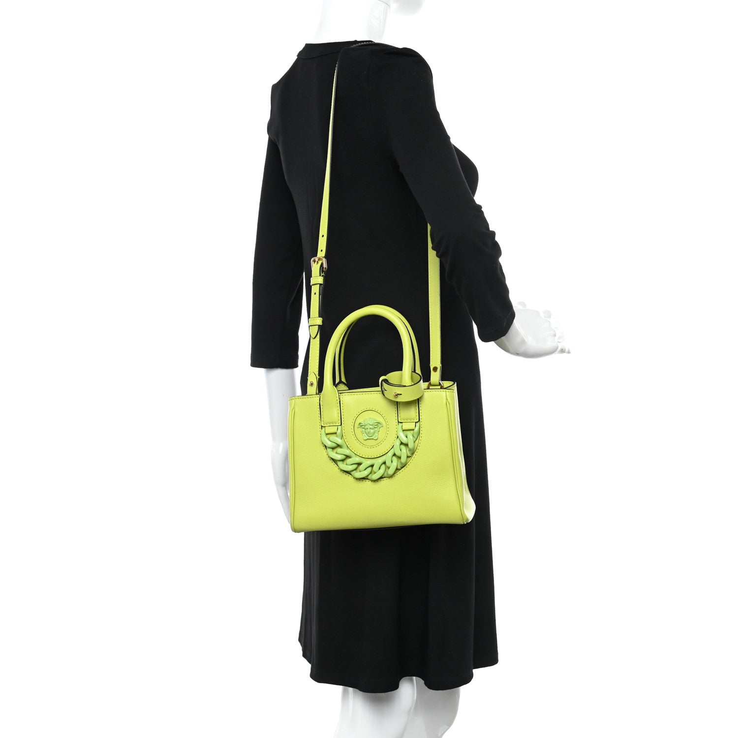Versace Grained Calfskin Small La Medusa Chain Tote Citron 2 of 10