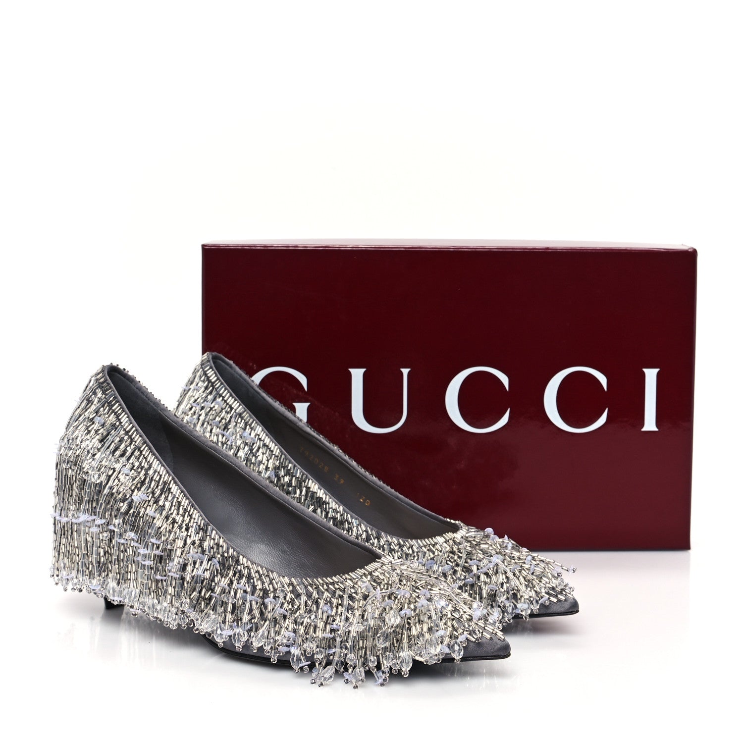 Gucci Silk Satin Beaded Fringe Pumps Sweet 39 Grey 10 of 10