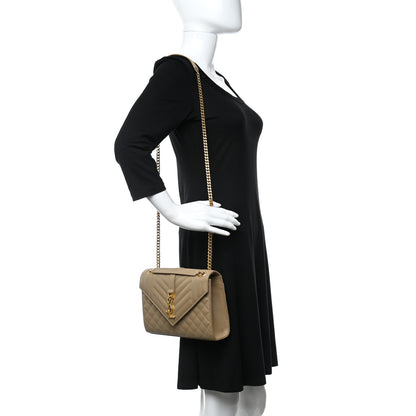 Saint Laurent Grain De Poudre Textured Mixed Matelasse Medium Triquilt Monogram Satchel Dark Latte 3 of 8