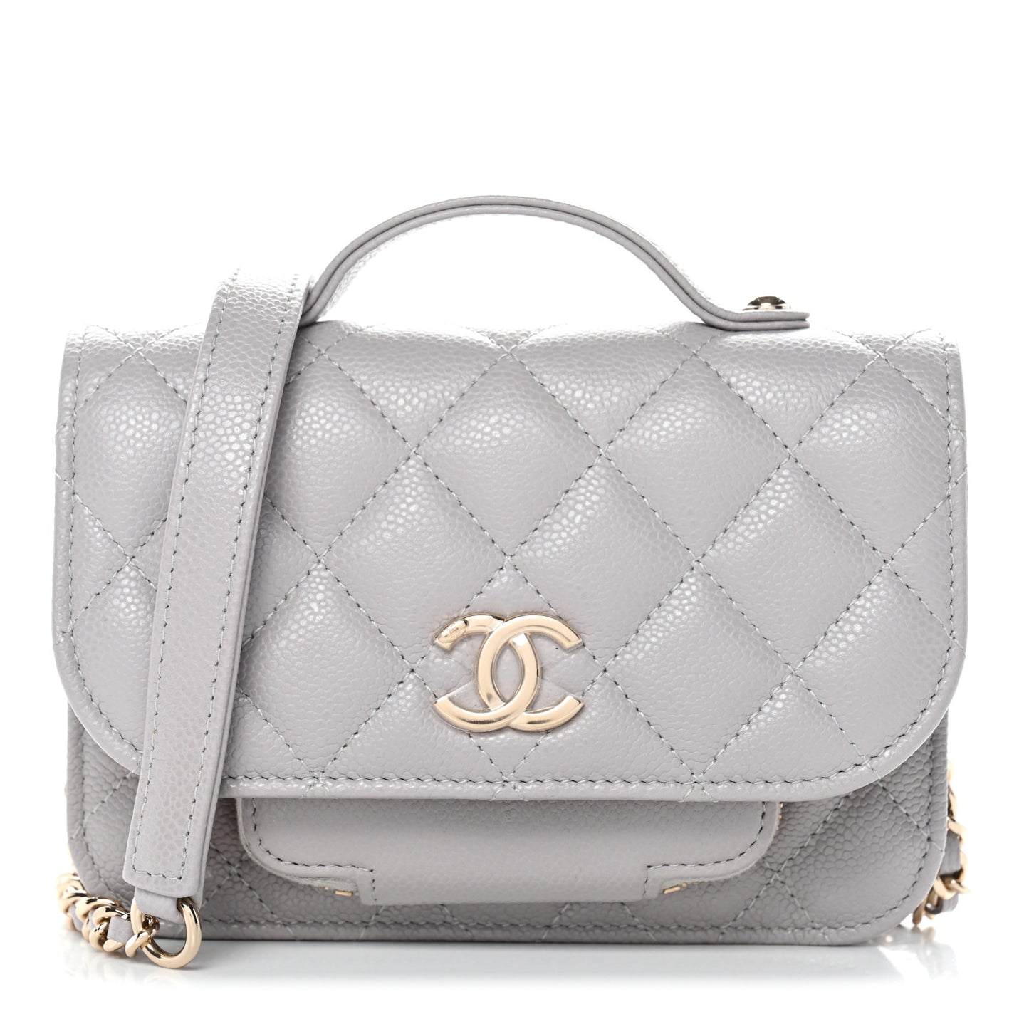 Caviar Quilted Mini Business Affinity Flap Grey