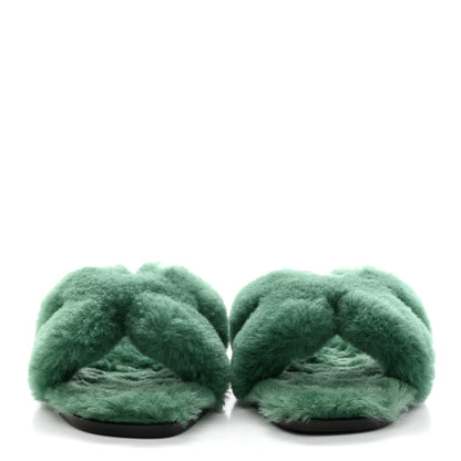 Hermes Woolskin Oran Sandals 38 Vert Anglais 2 of 8
