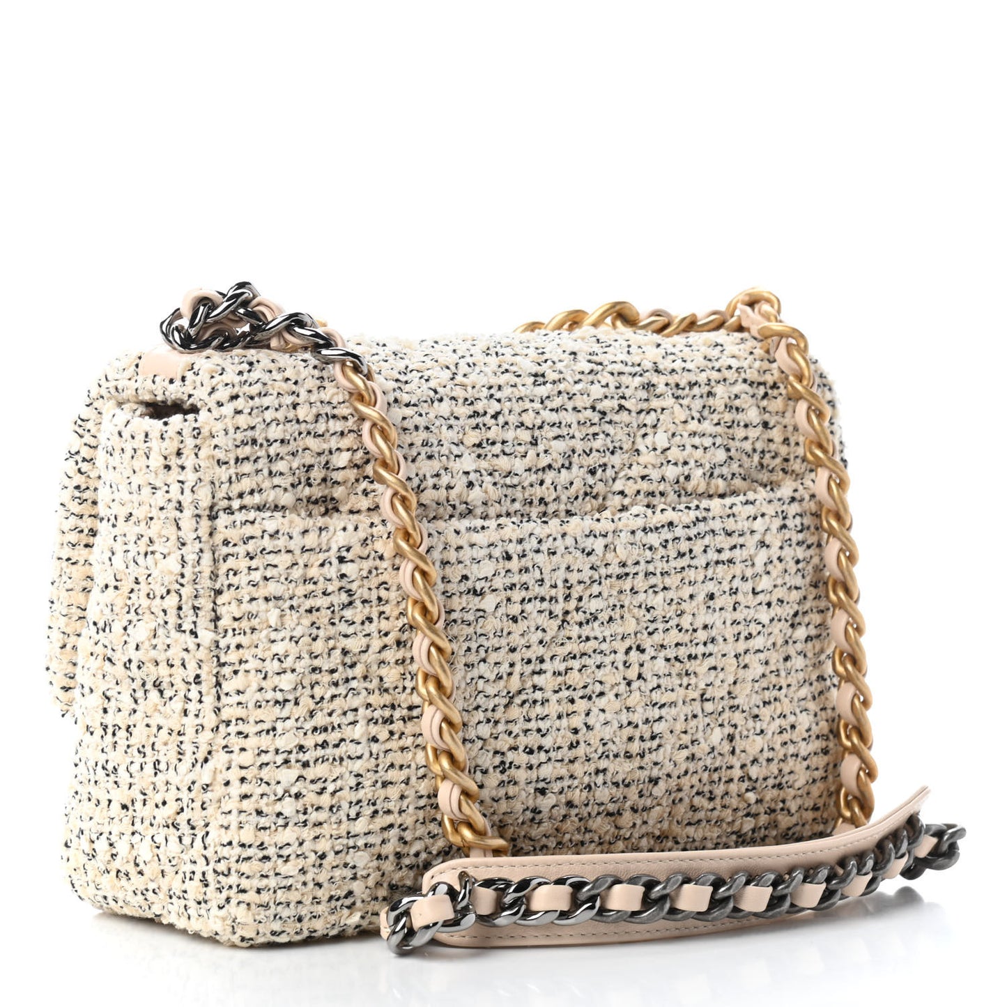 Tweed Quilted Medium Chanel 19 Flap Ecru Black