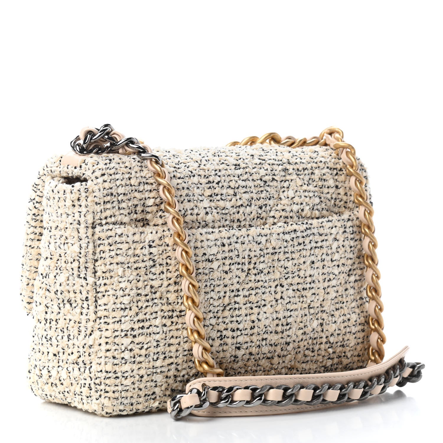Chanel Tweed Quilted Medium Chanel 19 Flap Ecru Black 3 of 9