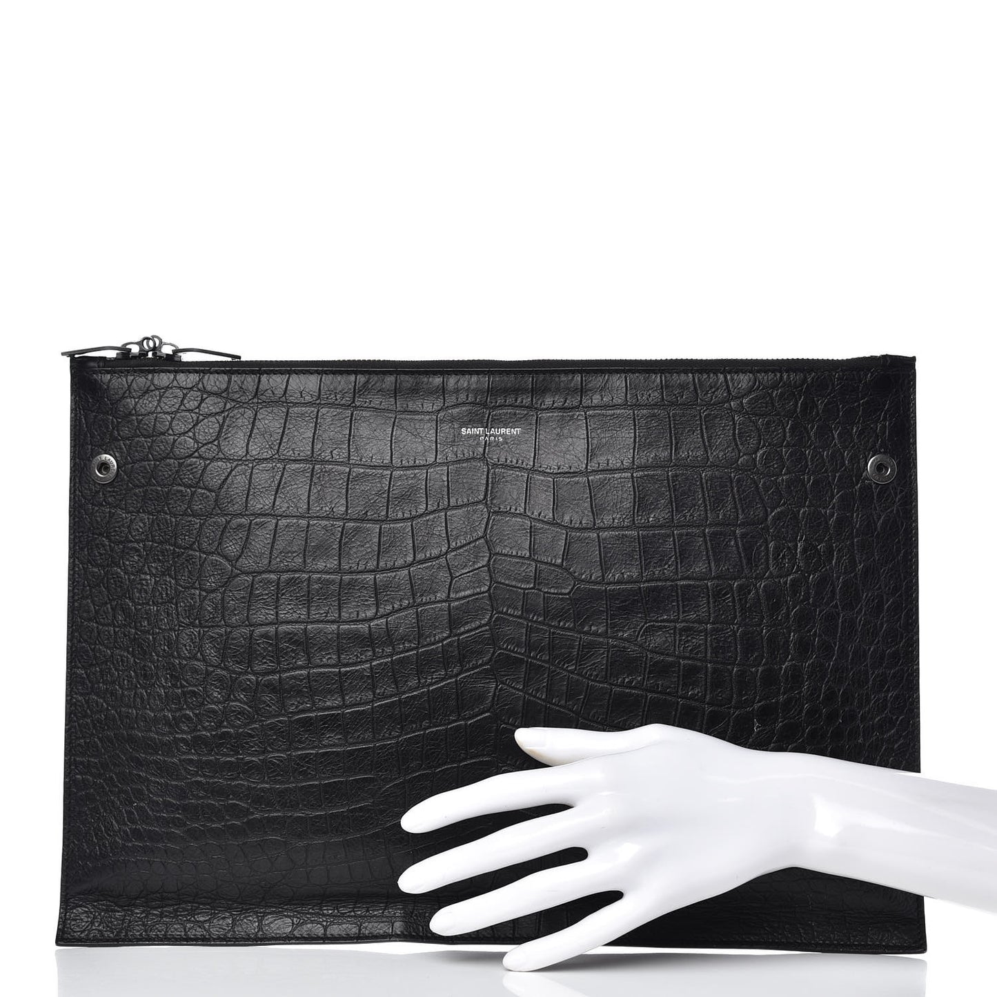 Calfskin Crocodile Embossed Large Sac De Jour Carryall Pouch Black