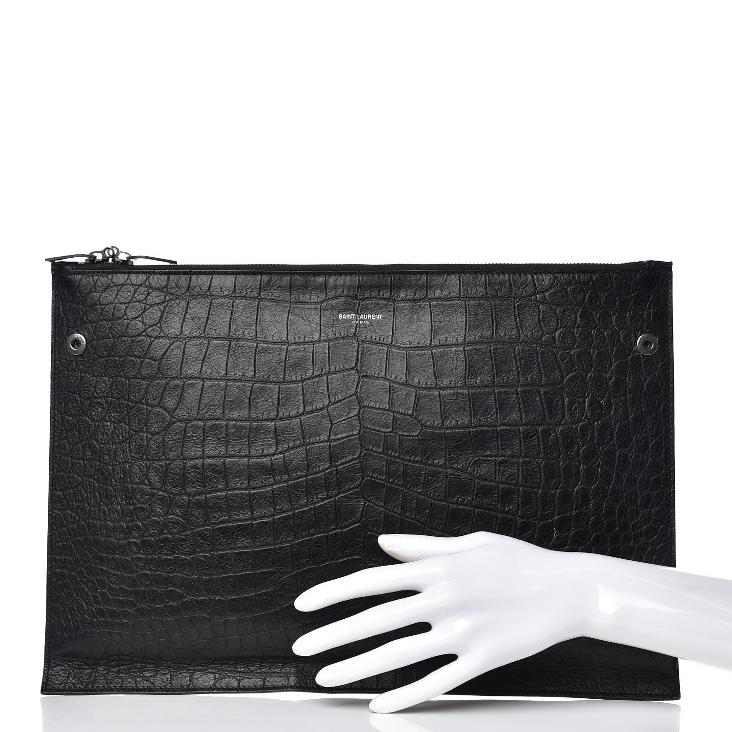 Saint Laurent Calfskin Crocodile Embossed Large Sac De Jour Carryall Pouch Black 2 of 8