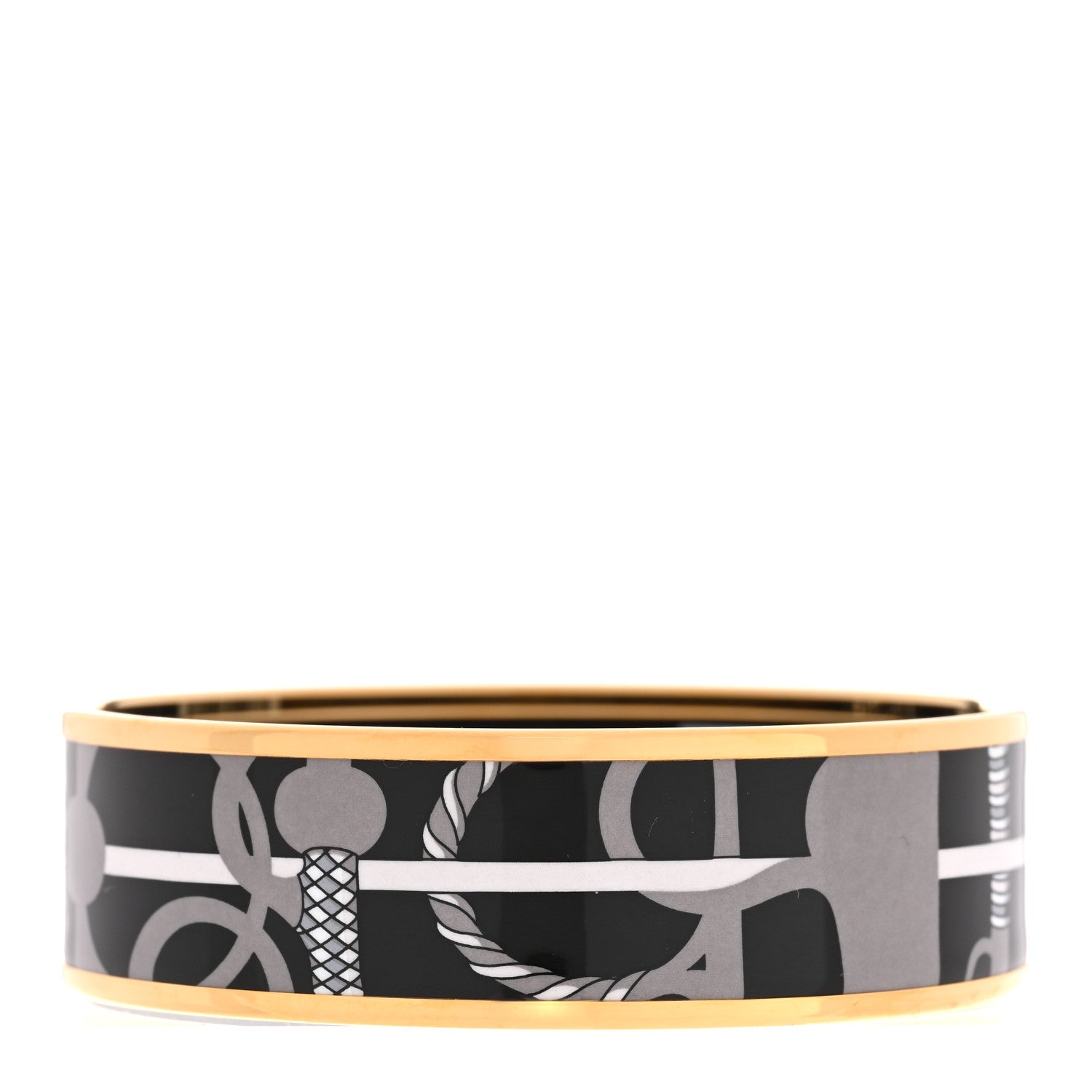 Hermes Enamel Printed Wide Panoplie Equestre Bracelet 65 Faux Gris 3 of 5