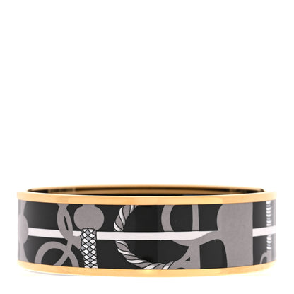 Hermes Enamel Printed Wide Panoplie Equestre Bracelet 65 Faux Gris 3 of 5