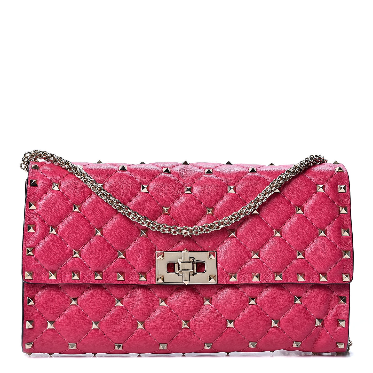 Nappa Rockstud Spike Wallet on Chain Disco Pink