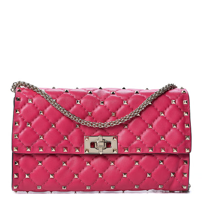 Valentino Garavani Nappa Rockstud Spike Wallet on Chain Disco Pink 1 of 10